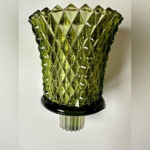 Vintage Avocado Green Glass Votive with Diamond Pattern